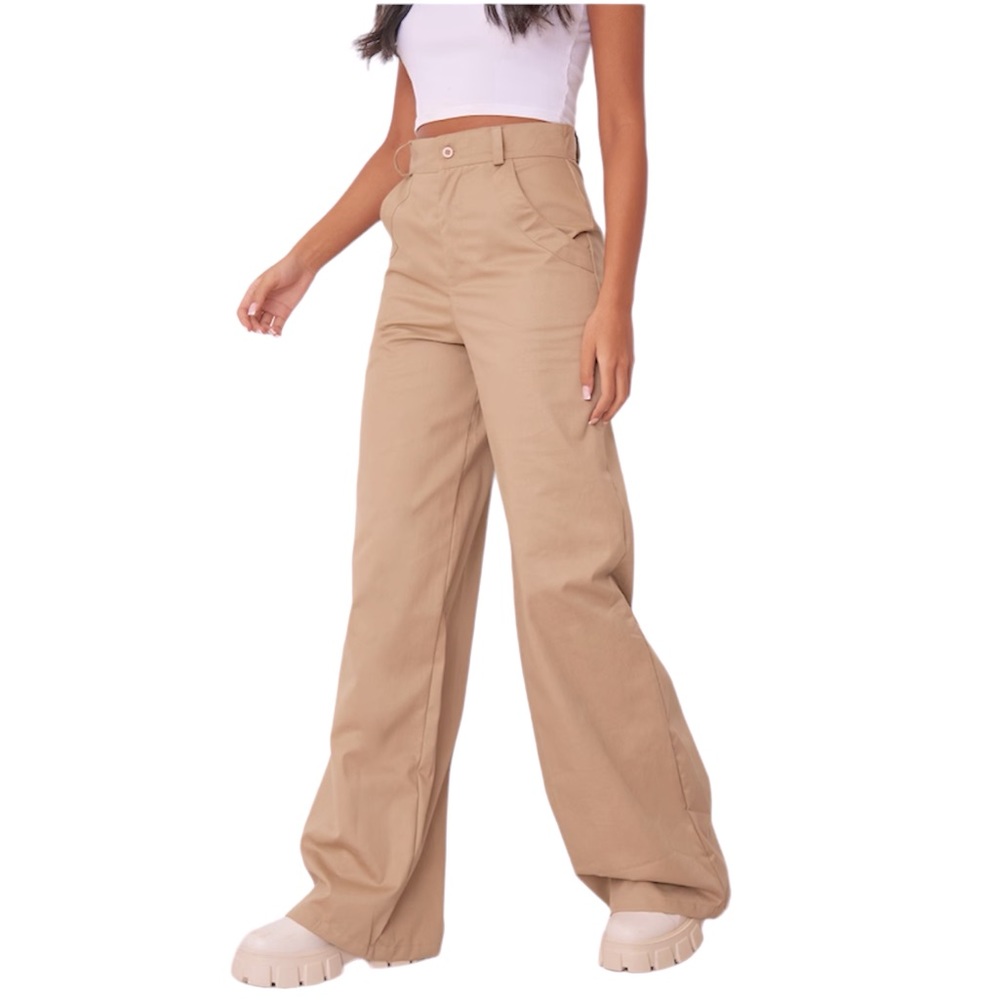 Pretty Little Thing Tall Extreme Wide Leg Khaki Trousers 8 Tall NWT